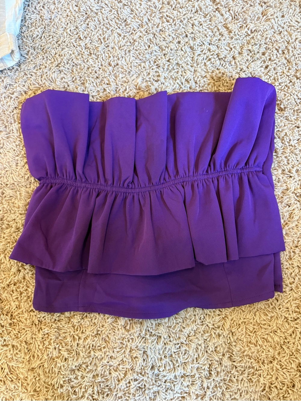 glam Purple Strapless Ruffle Peplum Top